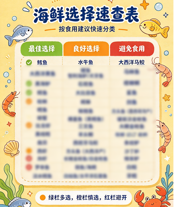 海鲜选择速查表：最佳/良好/避免三档分类